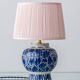 Antique Table Lamp in Blue and White Ceramic Chinoiserie Style, Delft, 1924, Brass Details