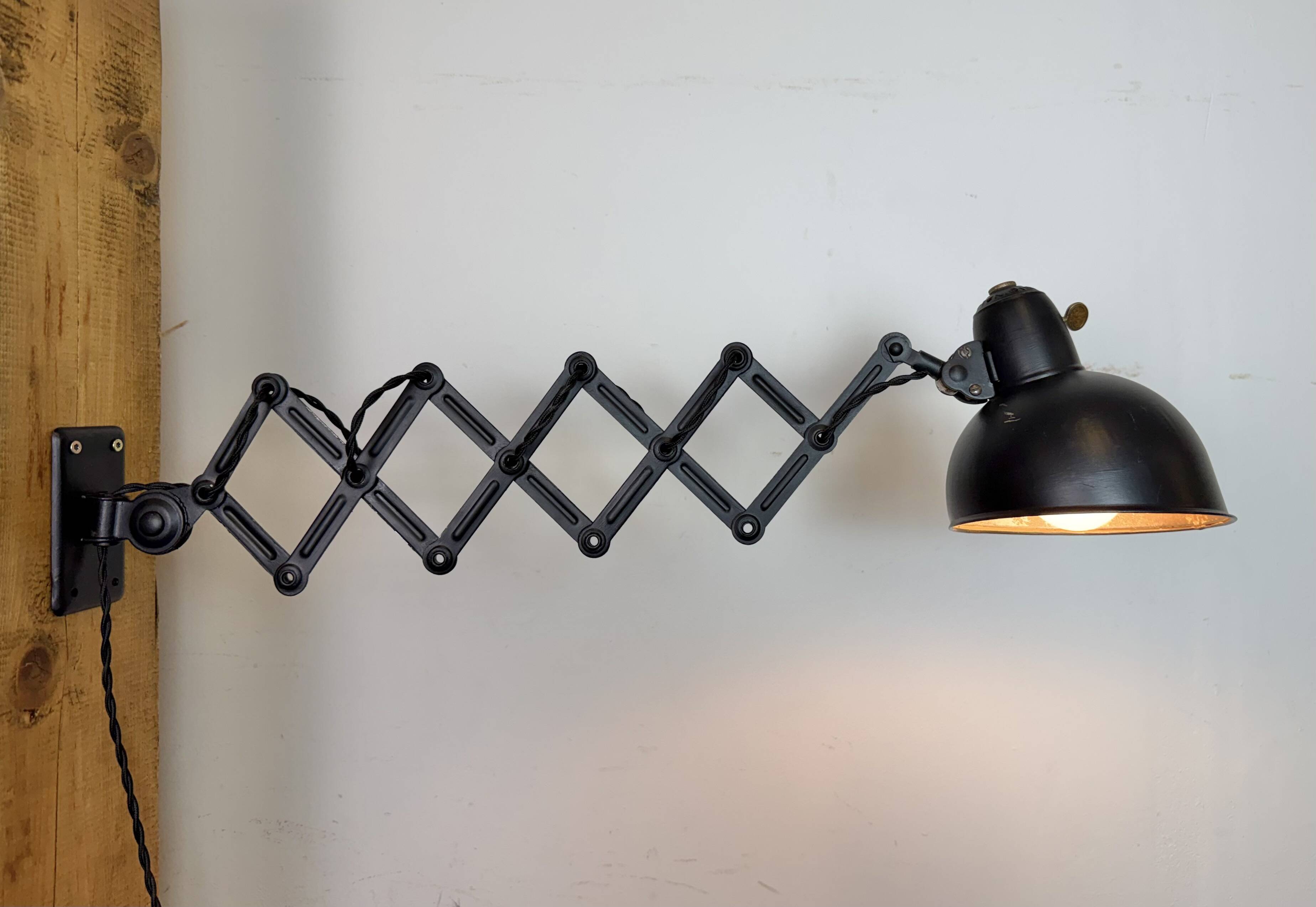 Black Industrial Bauhaus Scissor Wall Lamp from Kaiser Idell, 1930s
