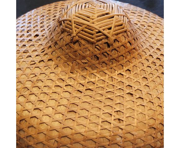Ancien chapeau asiatique chinois tissé en paille osier bambou | Selency
