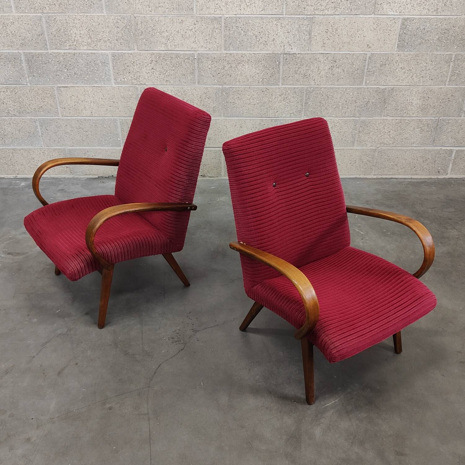 Pair of model 6951 corduroy armchairs by Jaroslav Smidek for Ton 1960