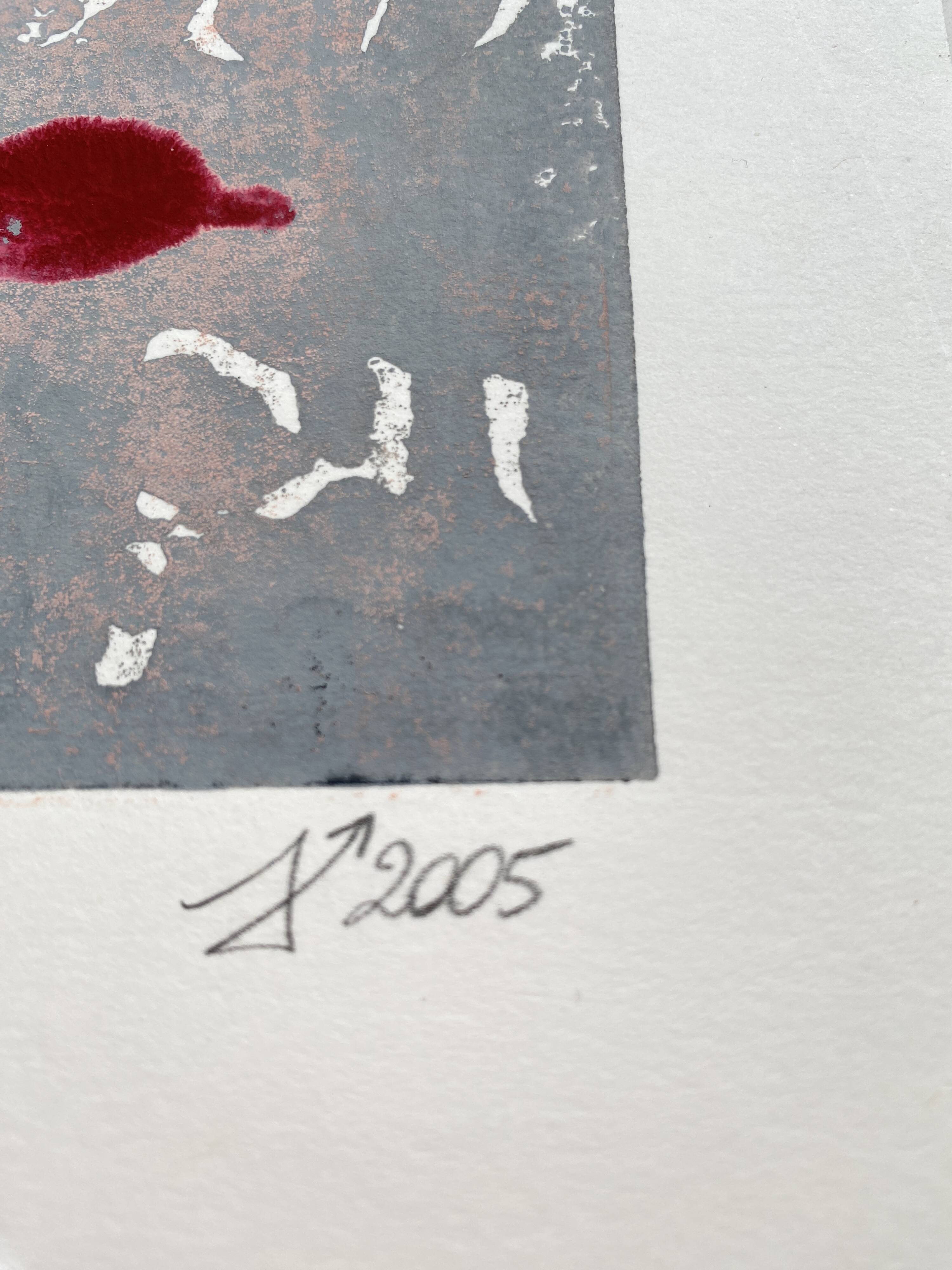 Screen printing and glazed gilded wood frame