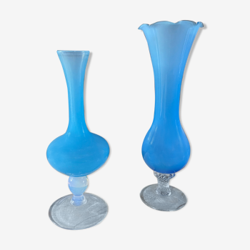 Blue opaline vases duo