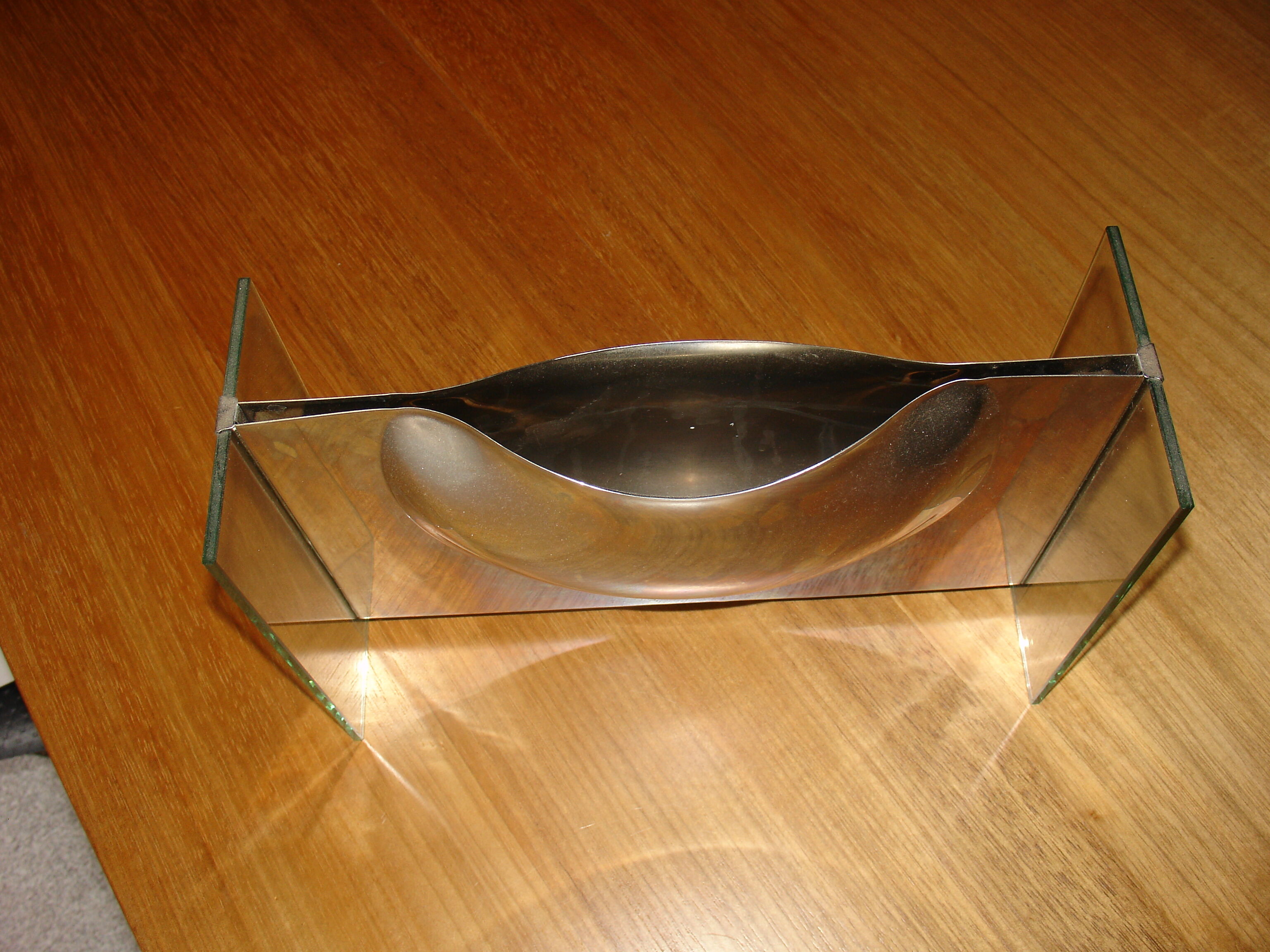 Glass and steel vase, circa 1970