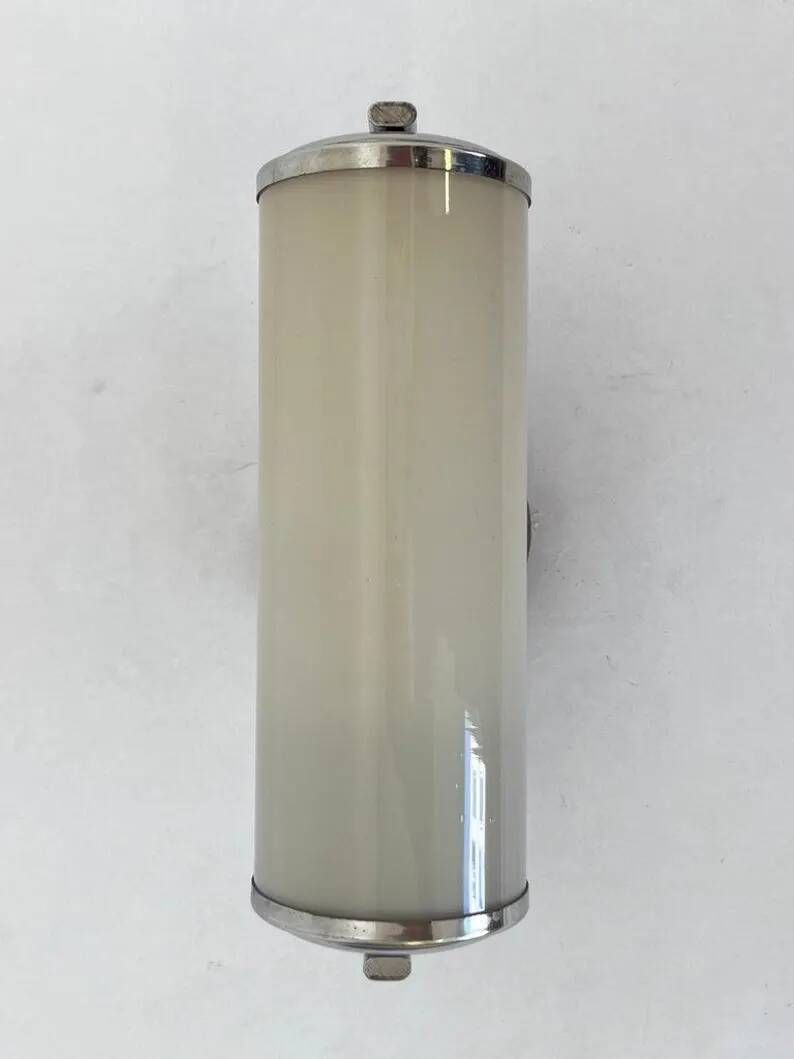 Bauhaus Chrome and milk glass Wall Lamp, 1940s - Czechoslovakia