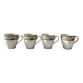 Set of 4 coffee cups and 4 porcelain bowls