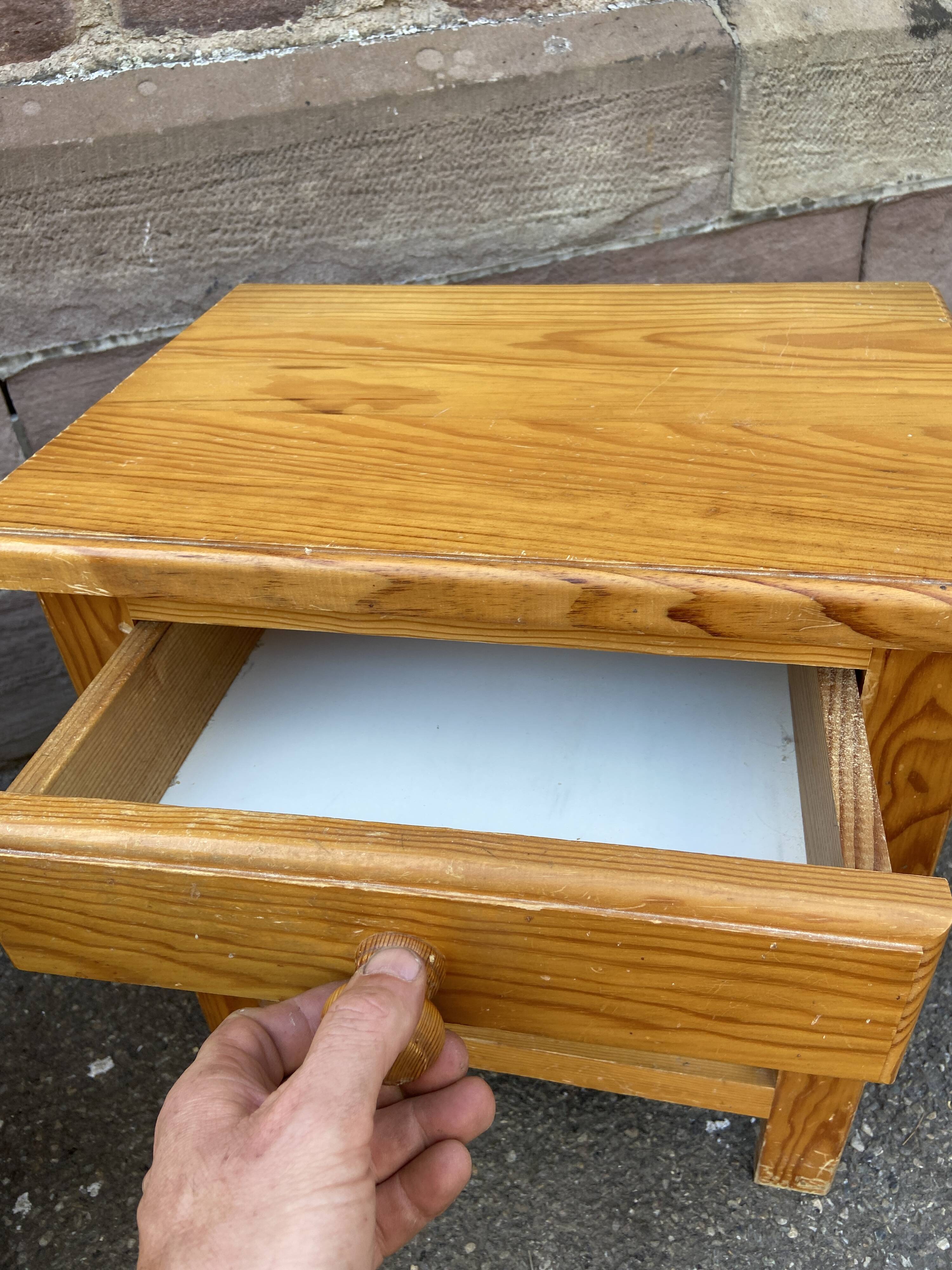 Scandinavian bedside pair wood pine fir vintage design 1980