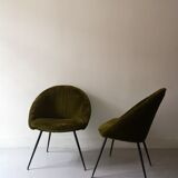 Vintage cocktail armchair in khaki moumoute, design 1970