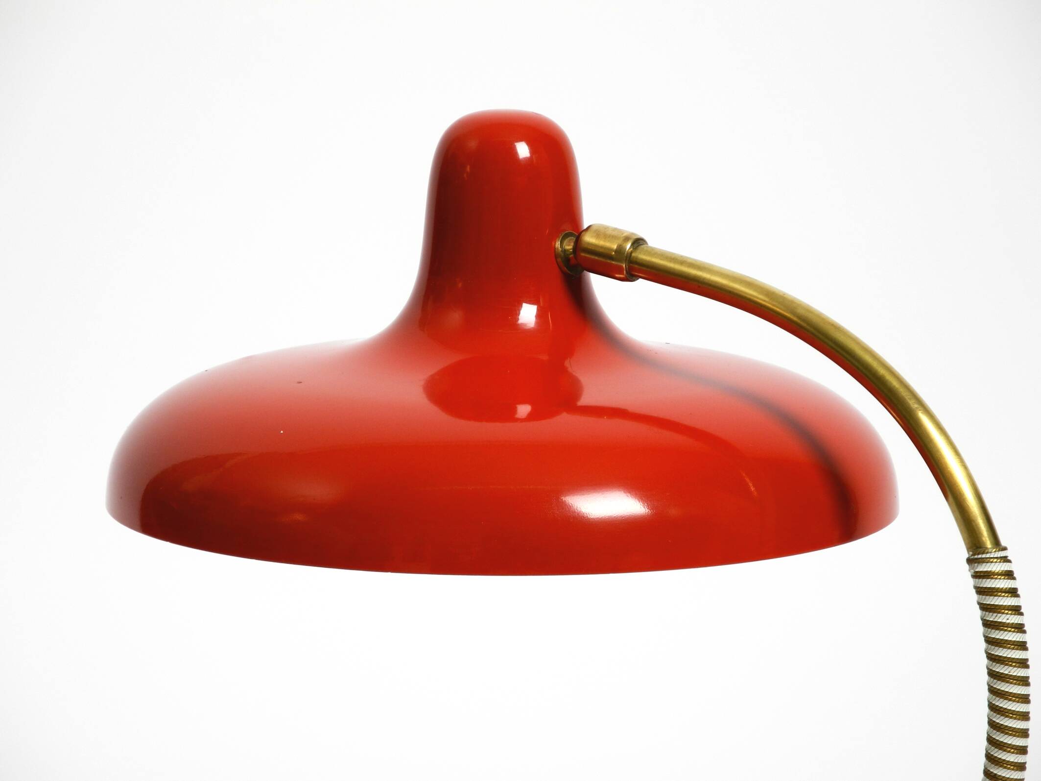 Beautiful large Mid Century Modern brass table lamp with red metal shade