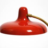 Beautiful large Mid Century Modern brass table lamp with red metal shade