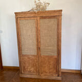 Raw wood cabinet & burlap