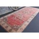 Vintage Turkish Oushak handmade pink cotton wool runner rug 163x370