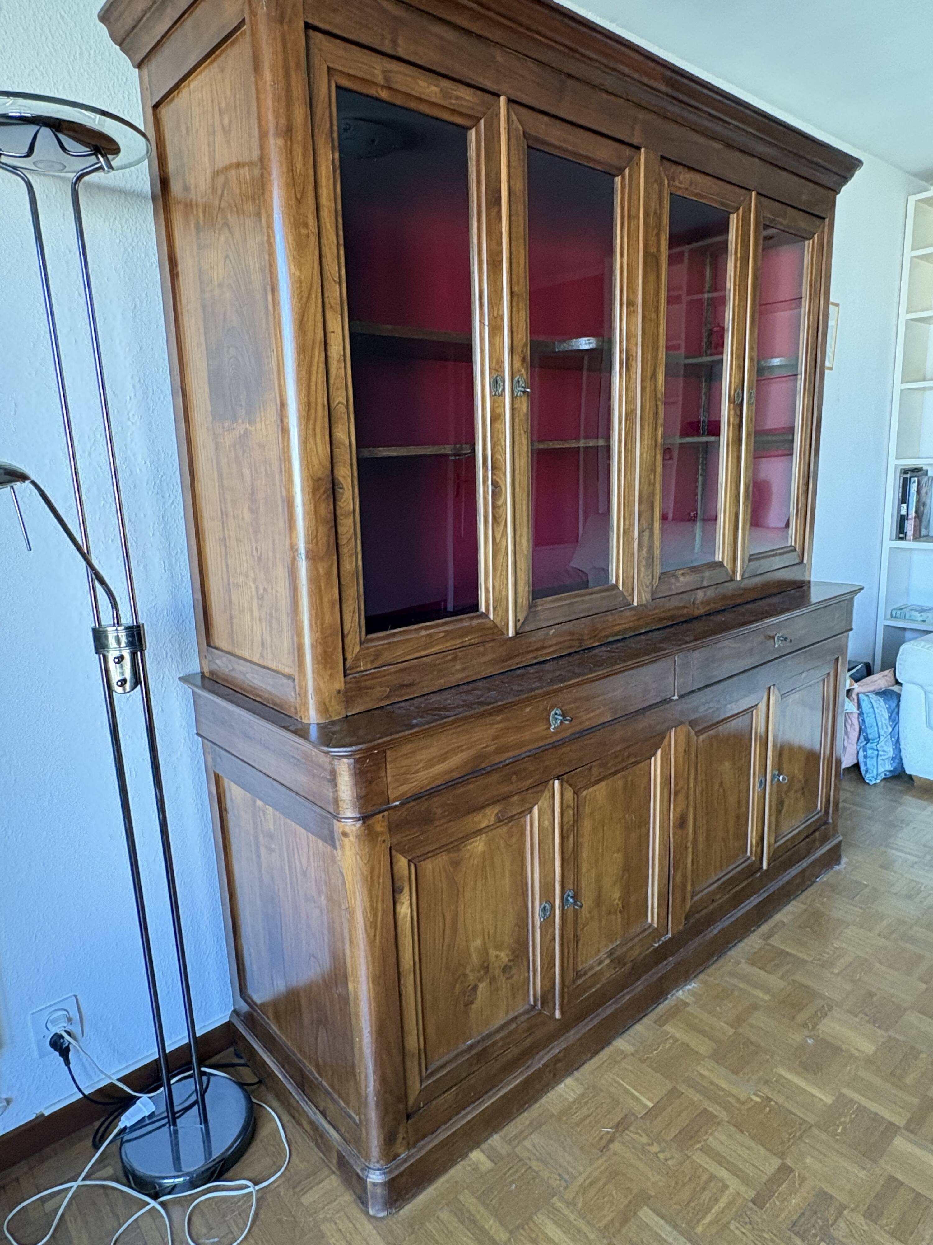Bibliothèque sur buffet 2 corps, 4 portes
