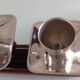Four-headed candlestick in teak and chrome metal Scandinavian style / vintage 60s-70s