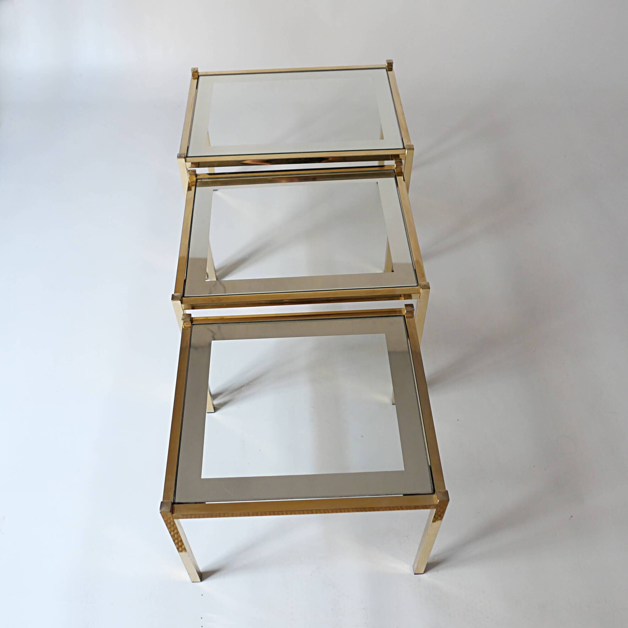 nesting tables in gold metal and mirror vintage 1970s design
