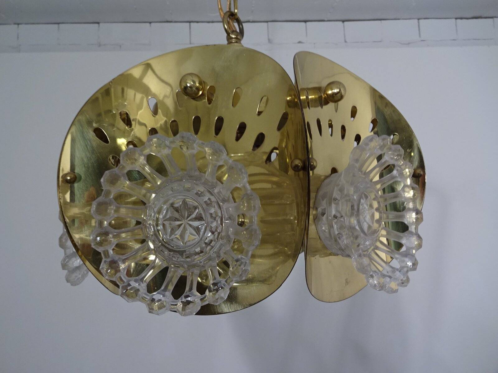 Italian brass and glass ceiling lamp, 1960s