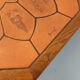 Octagonal coffee table Barrois with vintage herbarium patterns in oak and ceramic.