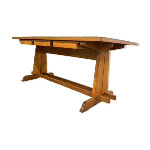 Table vintage en bois - jaune formica