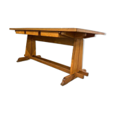 Table vintage en bois avec plateau en formica jaune
