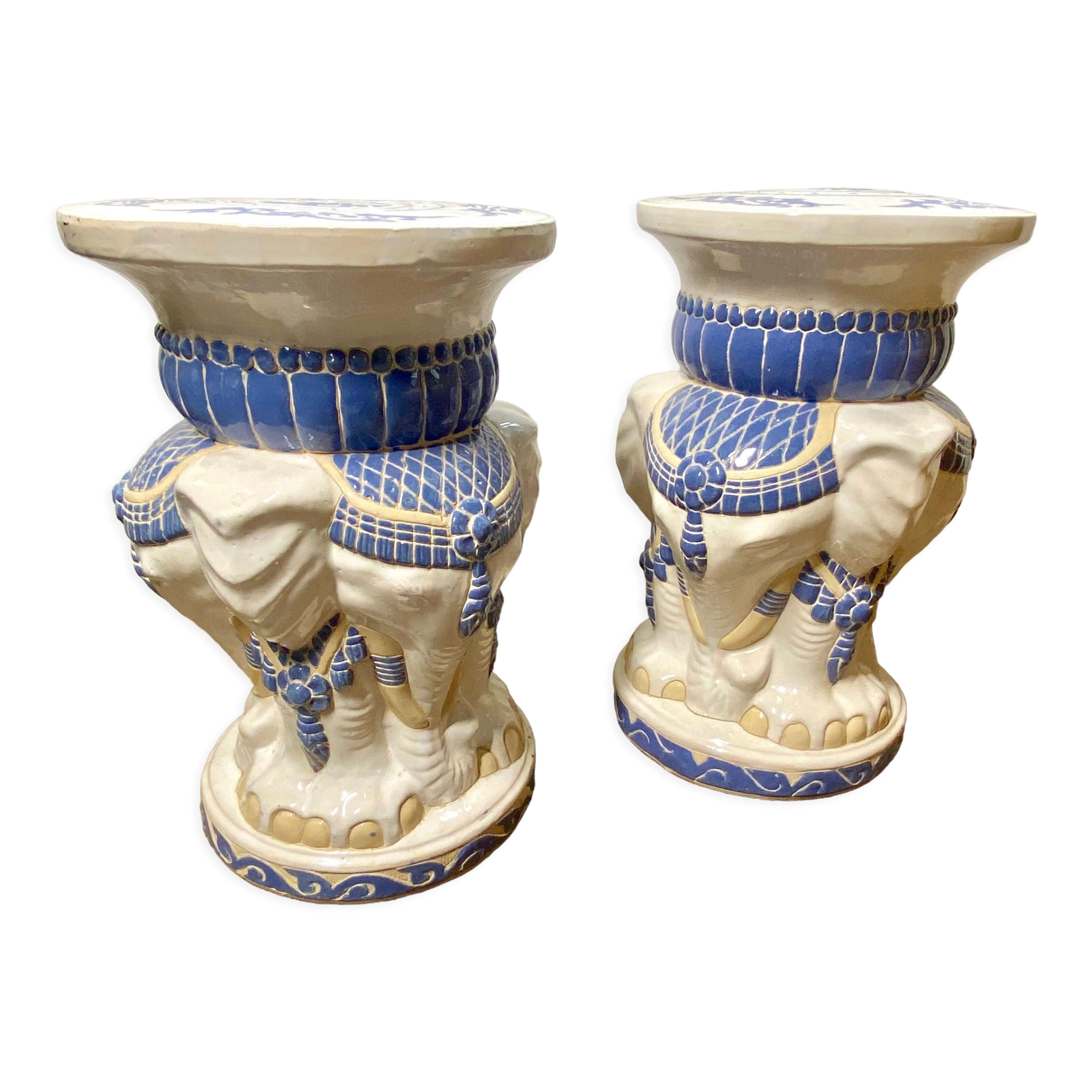 Pair of ceramic elephant stools