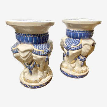 Pair of ceramic elephant stools