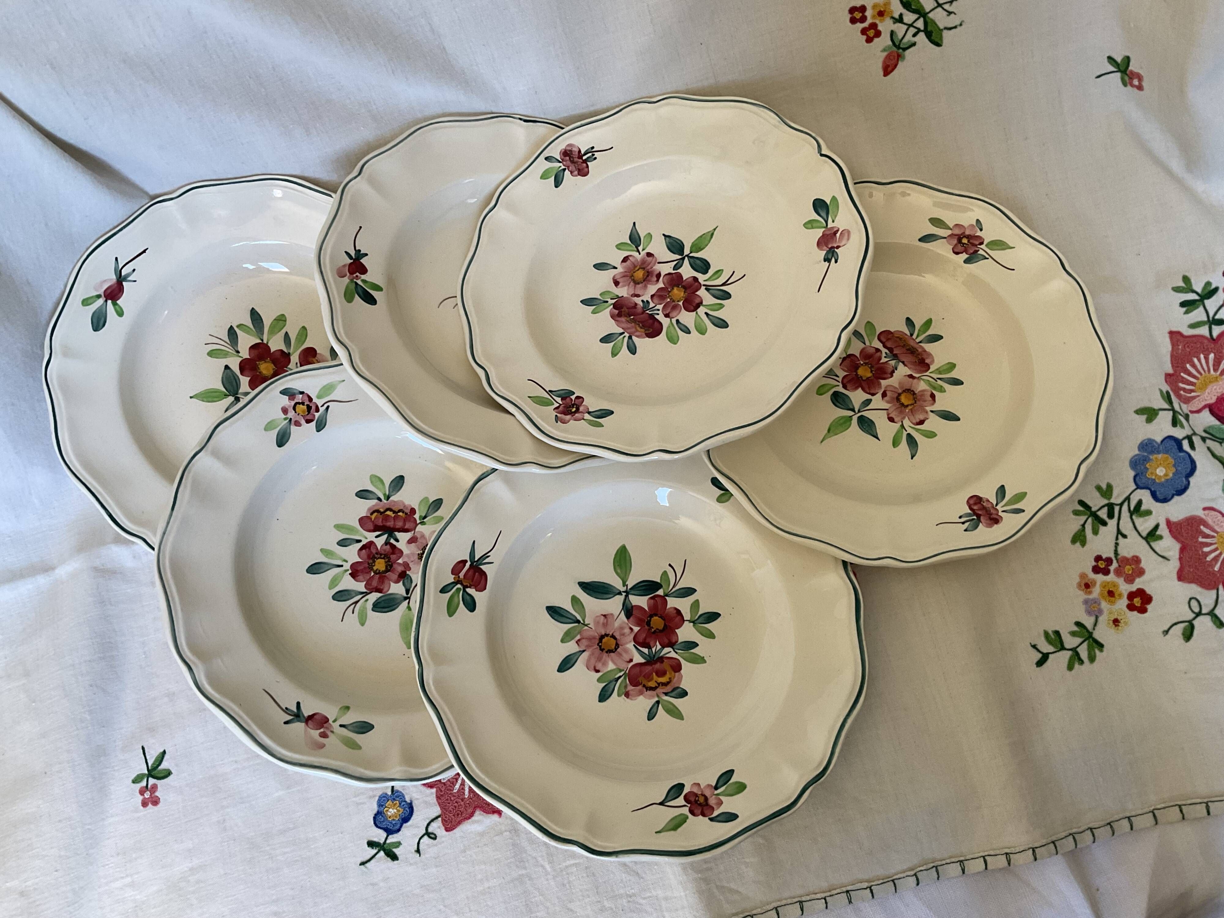 6 old soup plates, Sarreguemines, Amazona model, 1910