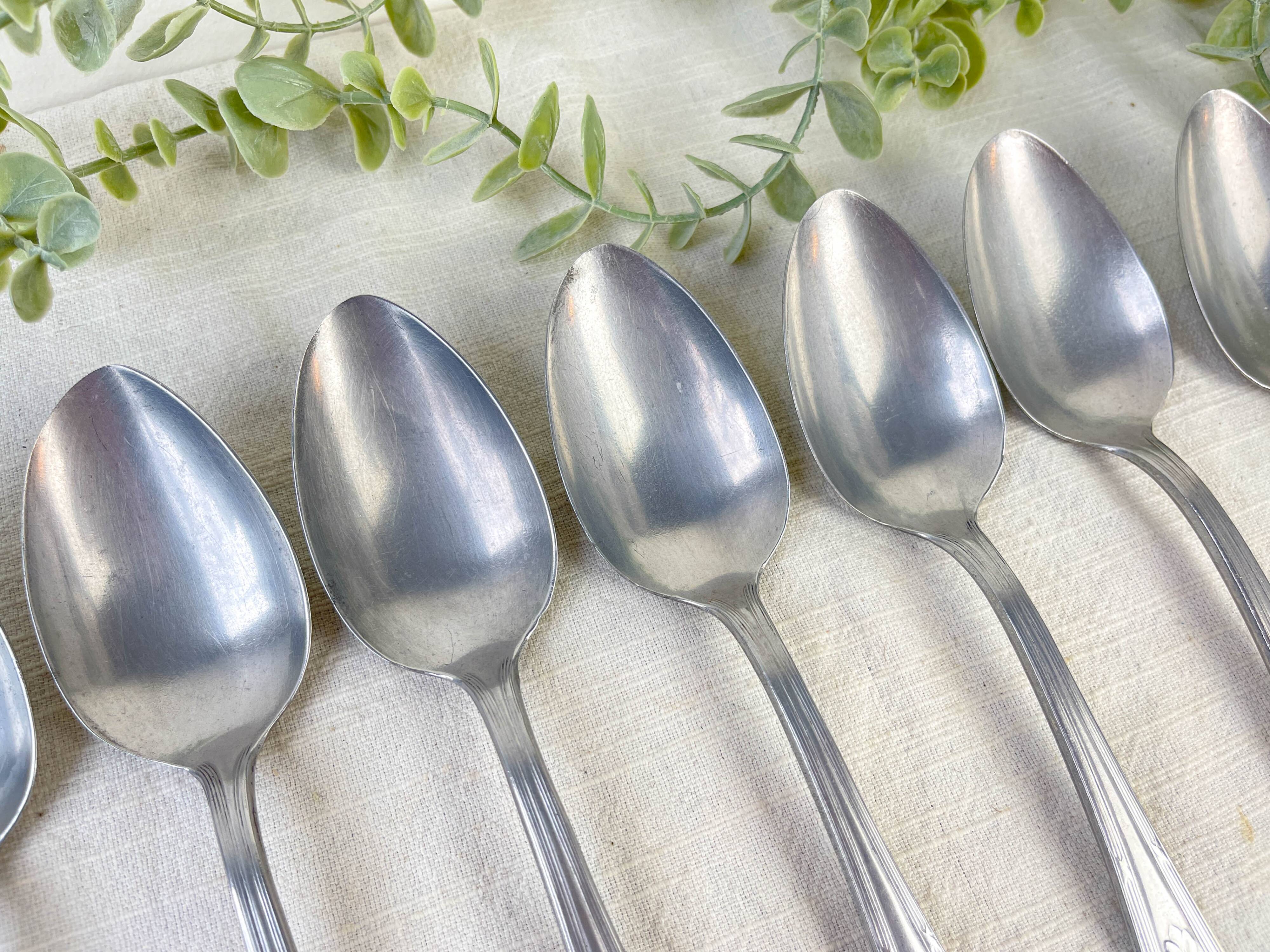 Set of 7 Vintage Silver Aluminum Nickel Soup Spoons