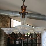 Art Deco lustre, opalescent glass, Ezan & Petitot, signed.