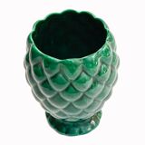 Cache pot vase barbotine forme ananas vert vintage