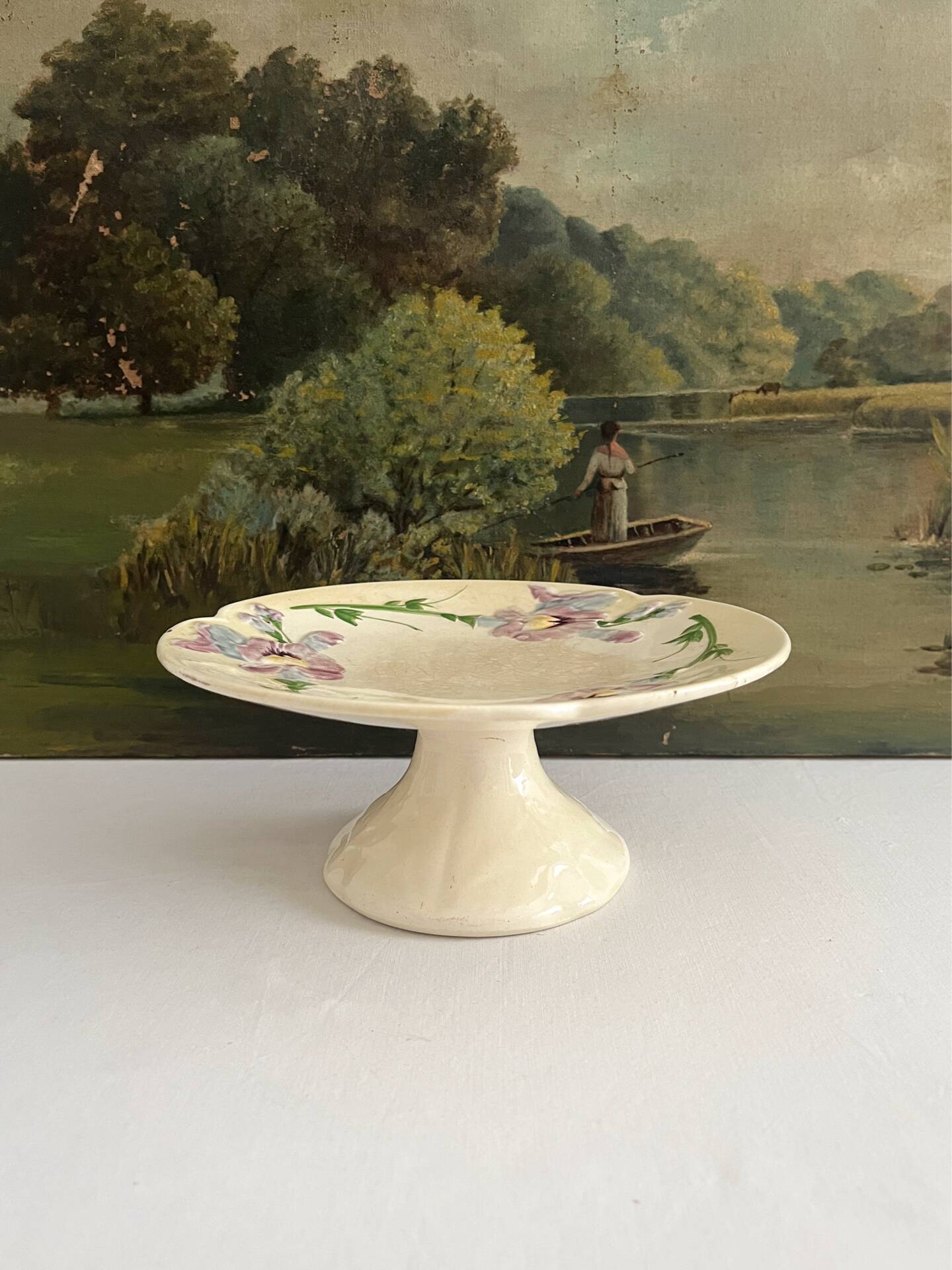 Antique compote in barbotine "Iris" Choisy le Roi
