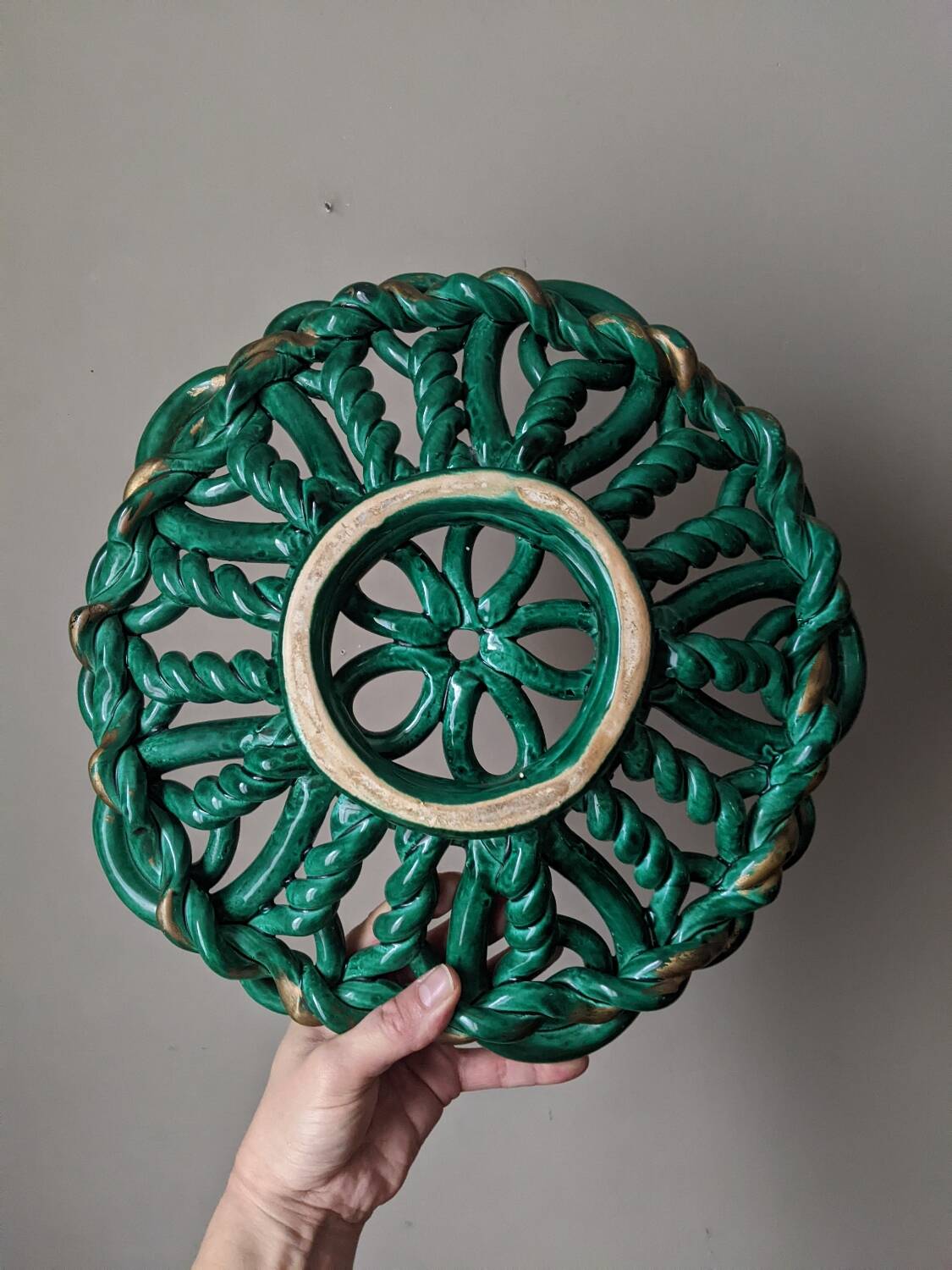 Vintage twisted artisan ceramic fruit bowl