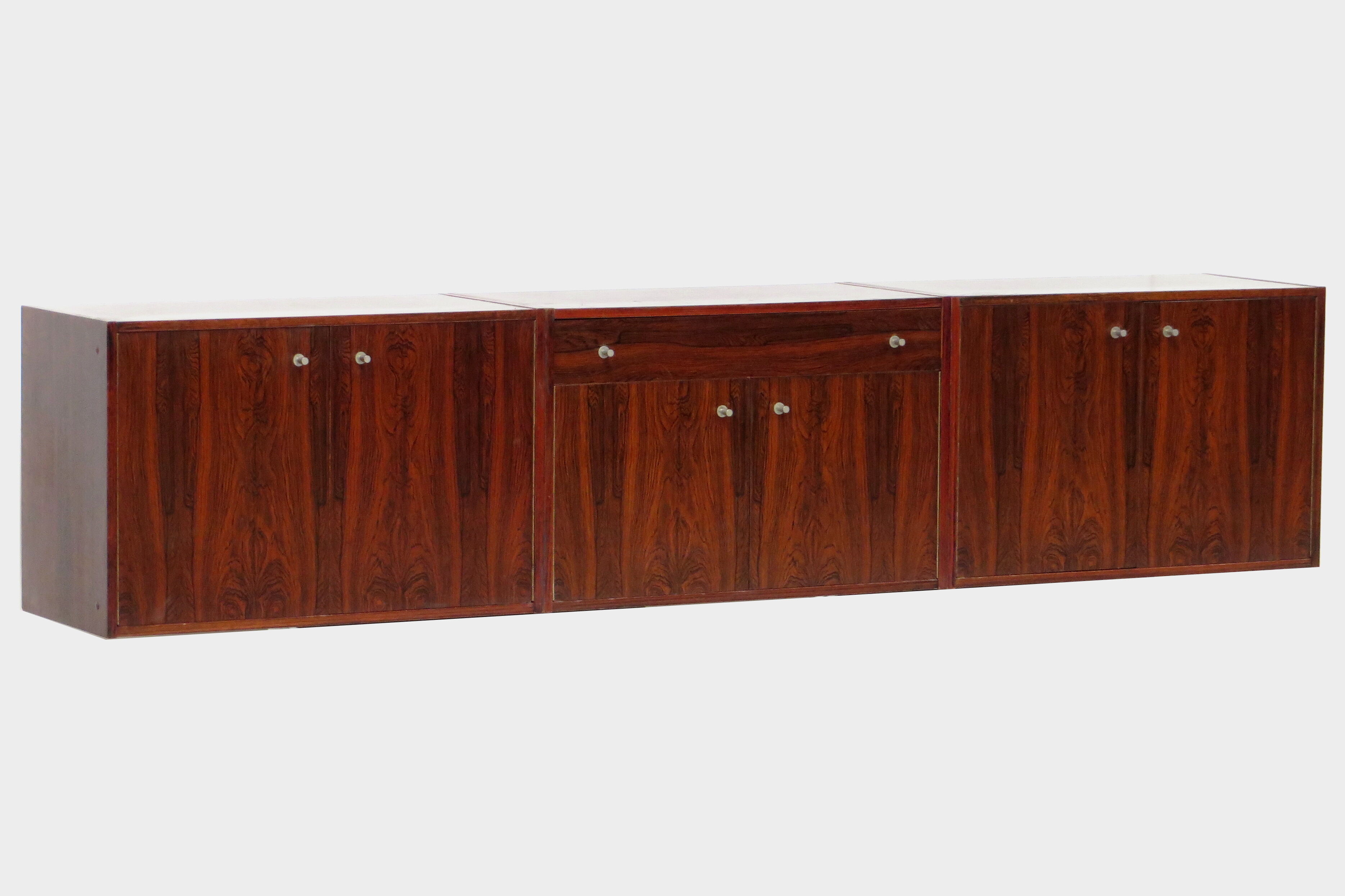 Rosewood wall mounted floating sideboard / TV cabinet / bookcase wall system unit, 1960s