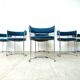 Set of 6 chrome wire and blue fabric dining chairs, 1970s