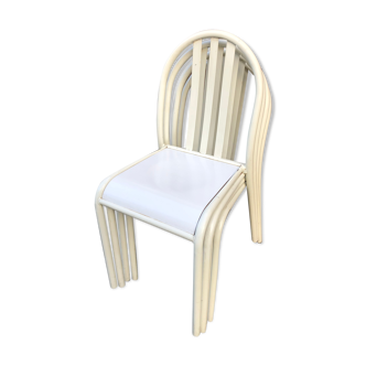 Lot 4 chairs Mallet-Stevens 60s white and wood-washed tube
