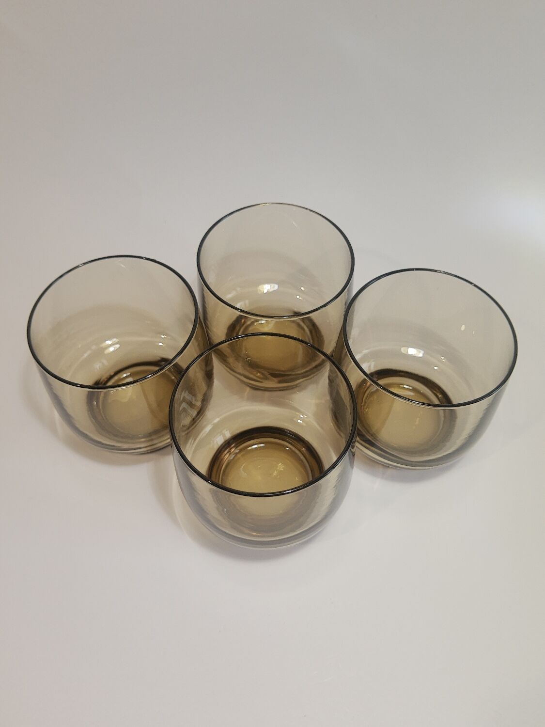 Set of 4 vintage 70s smoked glass water glasses