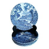 5 blue English faience dessert plates | Ridgway Staffordshire