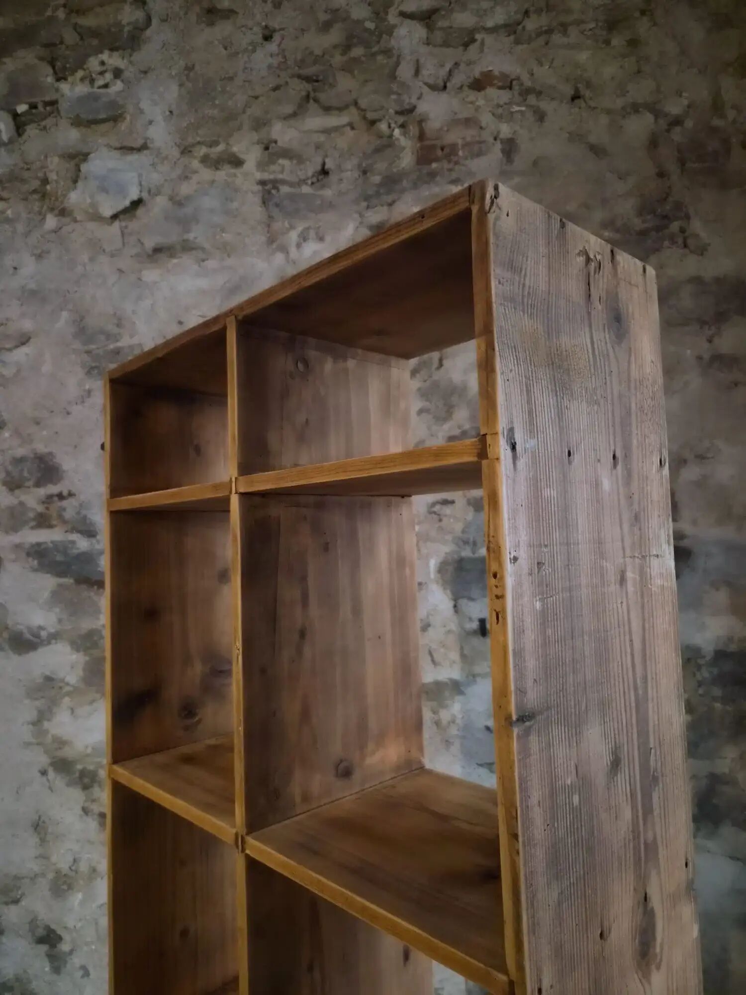 Vintage pine shelf with compartments, room divider, 1950s.