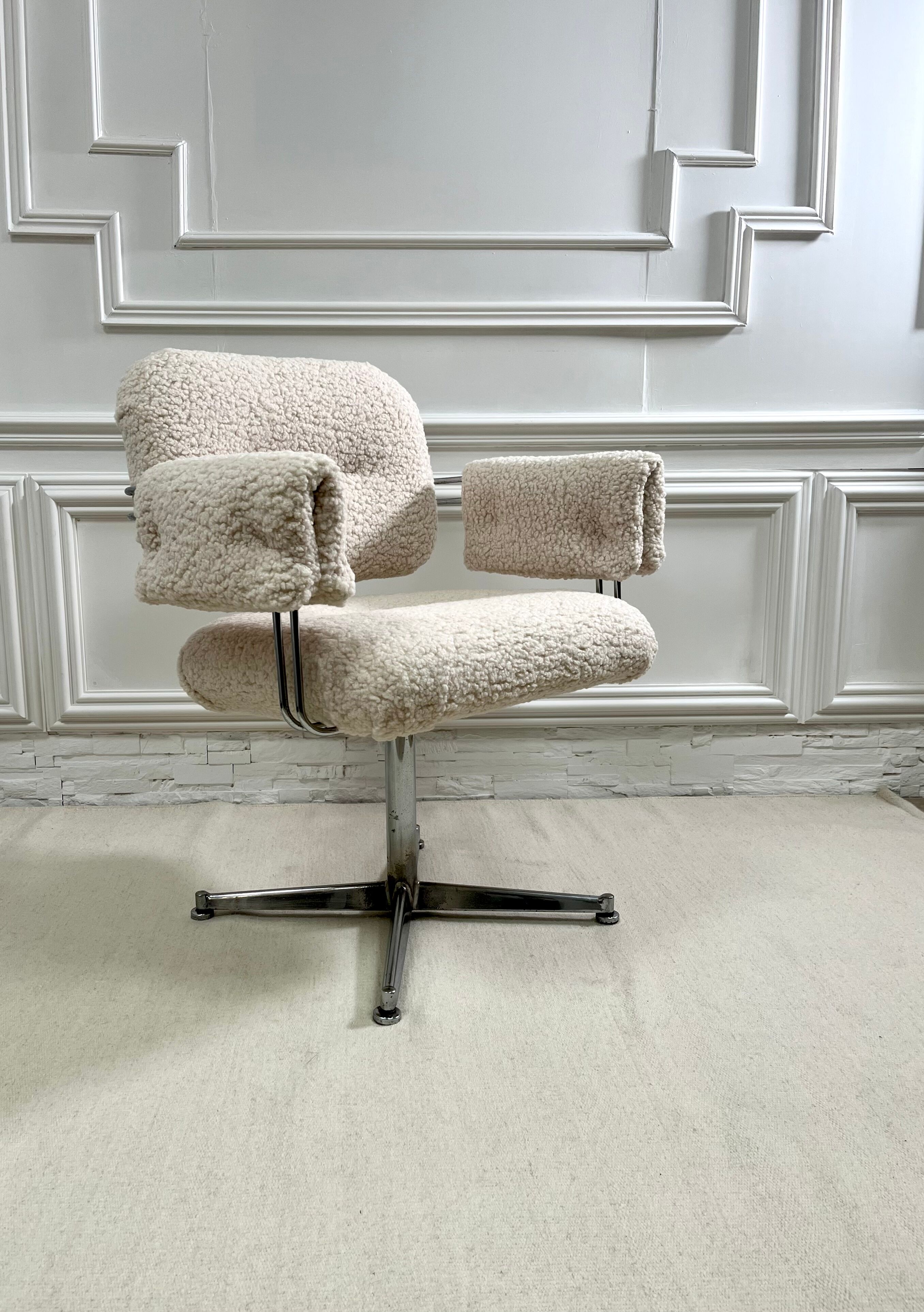 Vintage armchair in faux sheep's fur