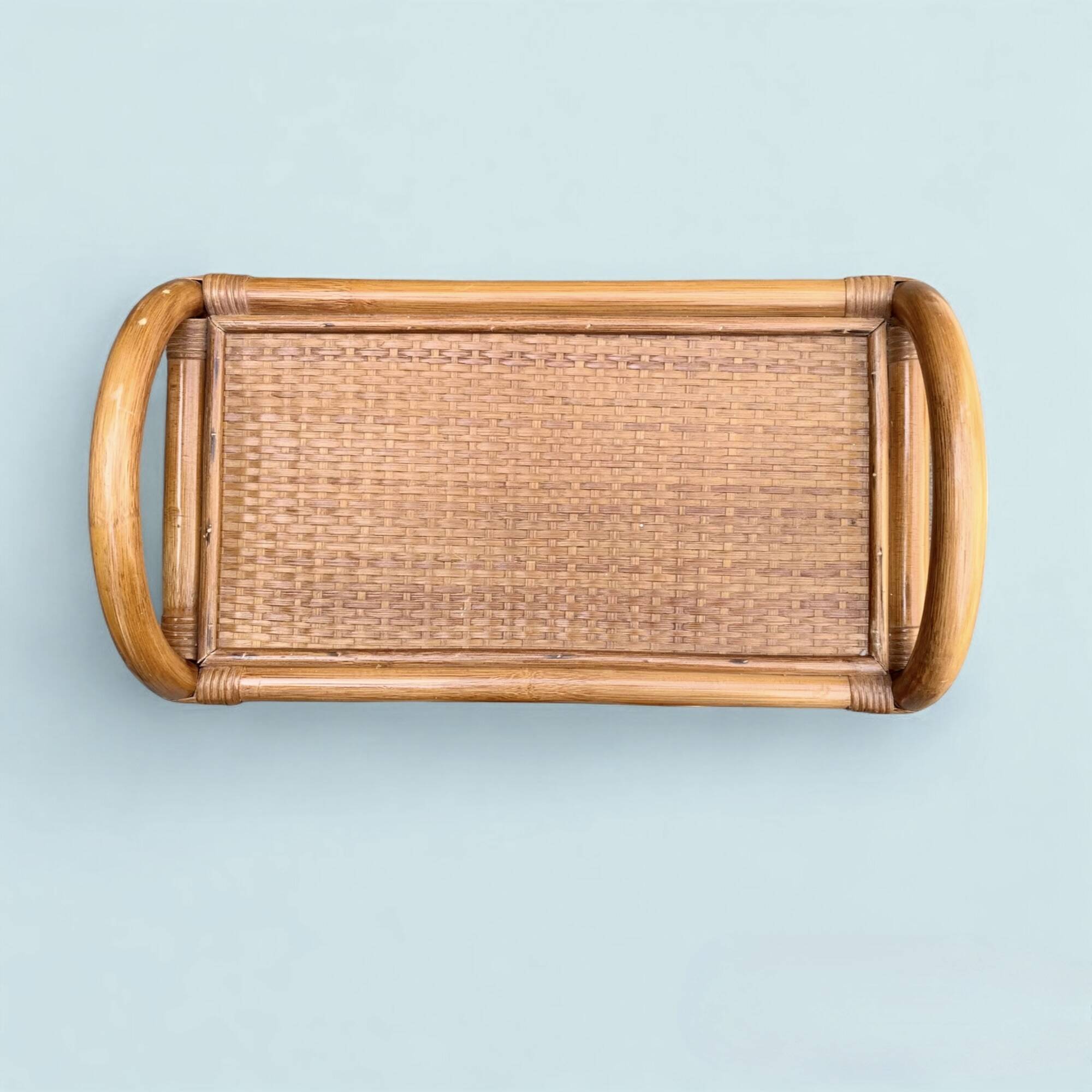 Vintage rattan and bamboo magazine rack