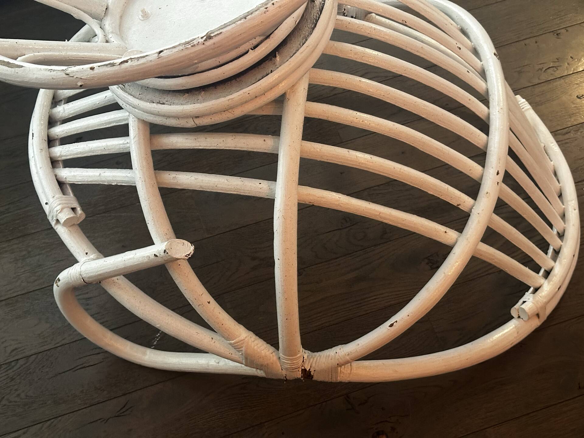 Vintage armchair in white lacquered rattan
