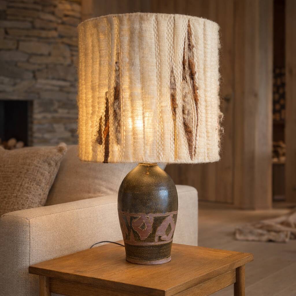 Large 60s lamp in stoneware and wool