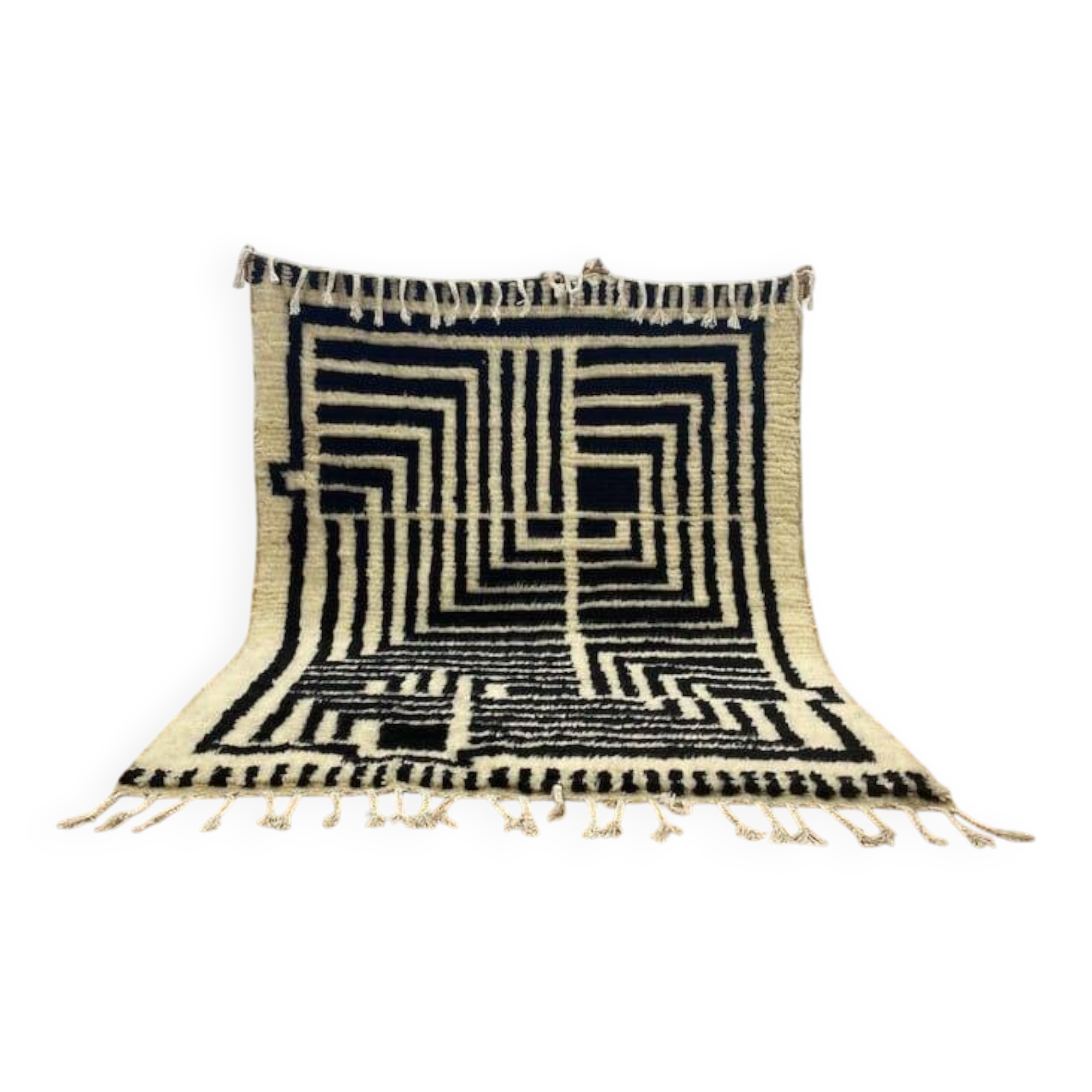 Handmade black and white Beni Ouraine Berber rug, size 150 x 250 cm