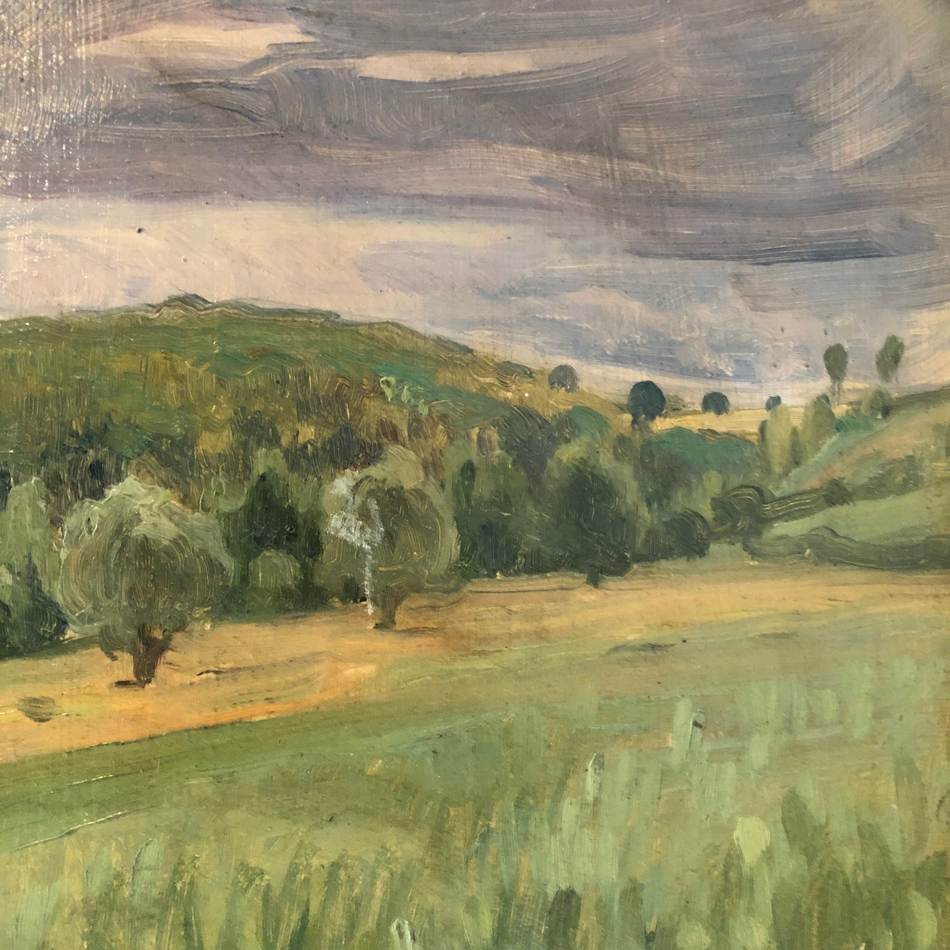 Country landscape, old oil on panel