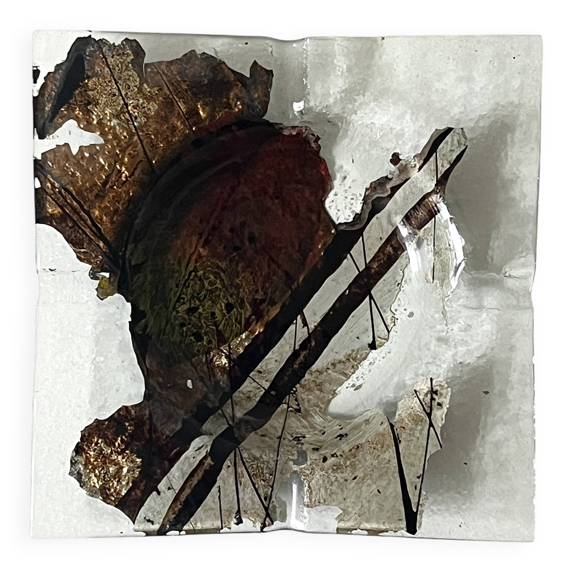 ashtray abstract painting in melted glass, around 1970