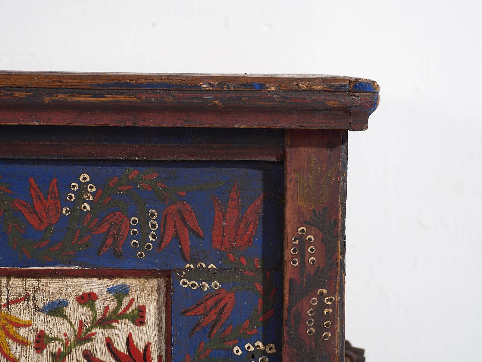 Antique blue trunk with hand-painted floral details (c.1870) #2