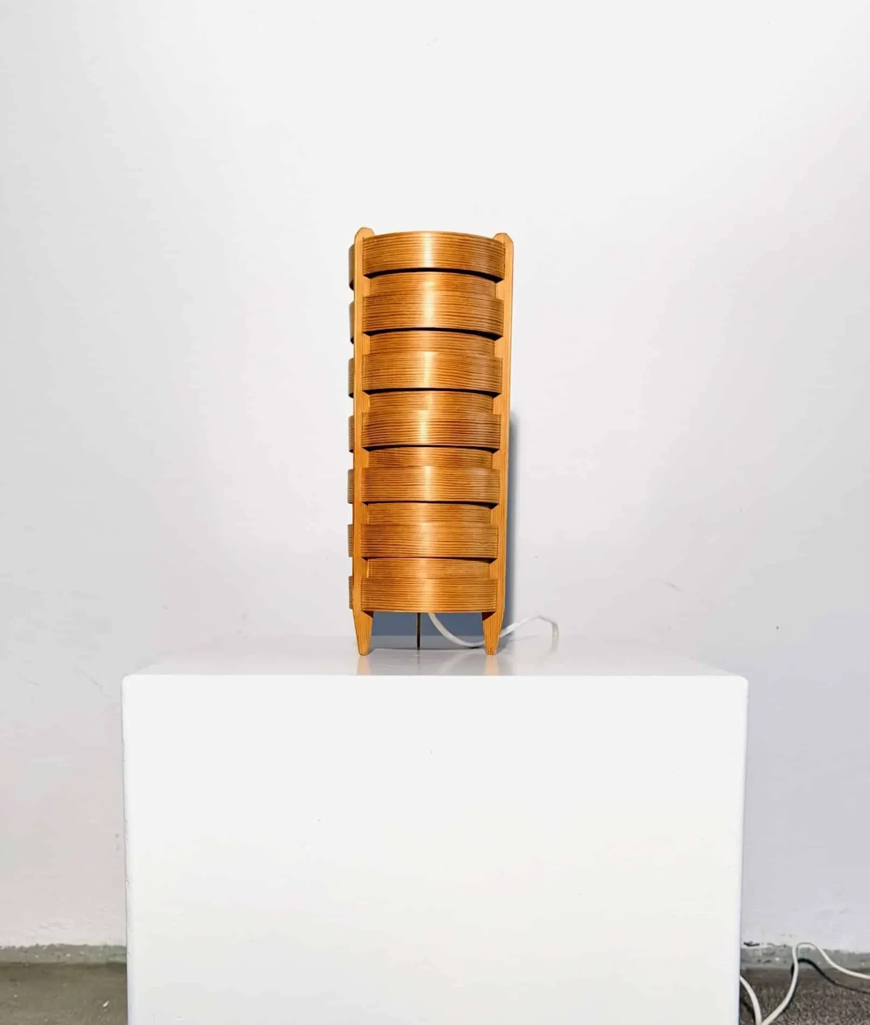 Cylindrical Pinewood Table Lamp In The Manner Of Hans-Agne Jakobsson, Sweden, Circa 1960S
