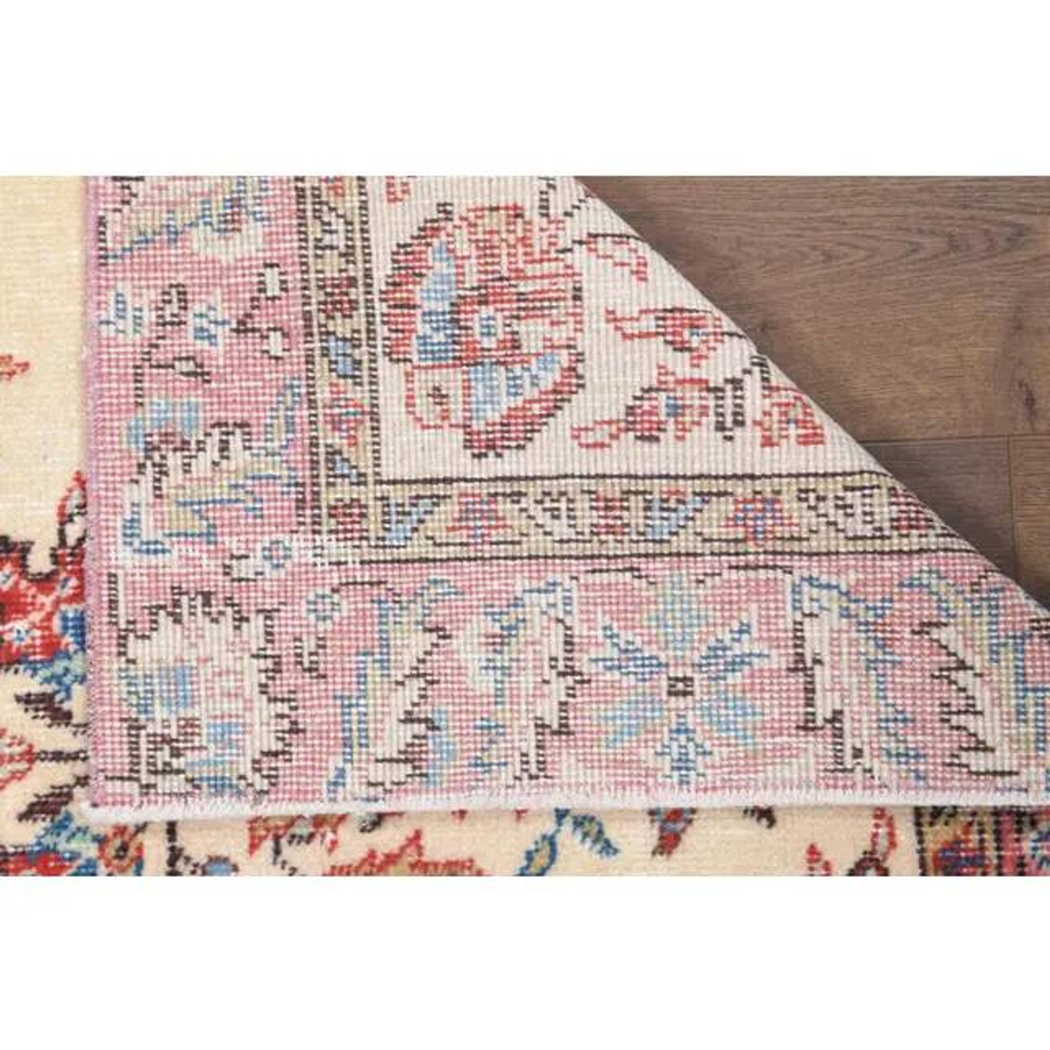 Tapis de sol turc Oushak fait main en laine et coton beige des années 1970 103x206