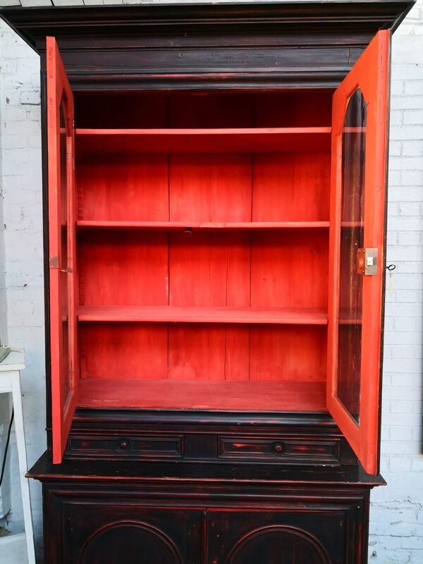 Buffet vitrine 2 corps vintage, vaisselier de ferme