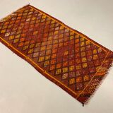 Vintage turkish mini kilim 100x51 cm shabby wool small kelim rug black,red