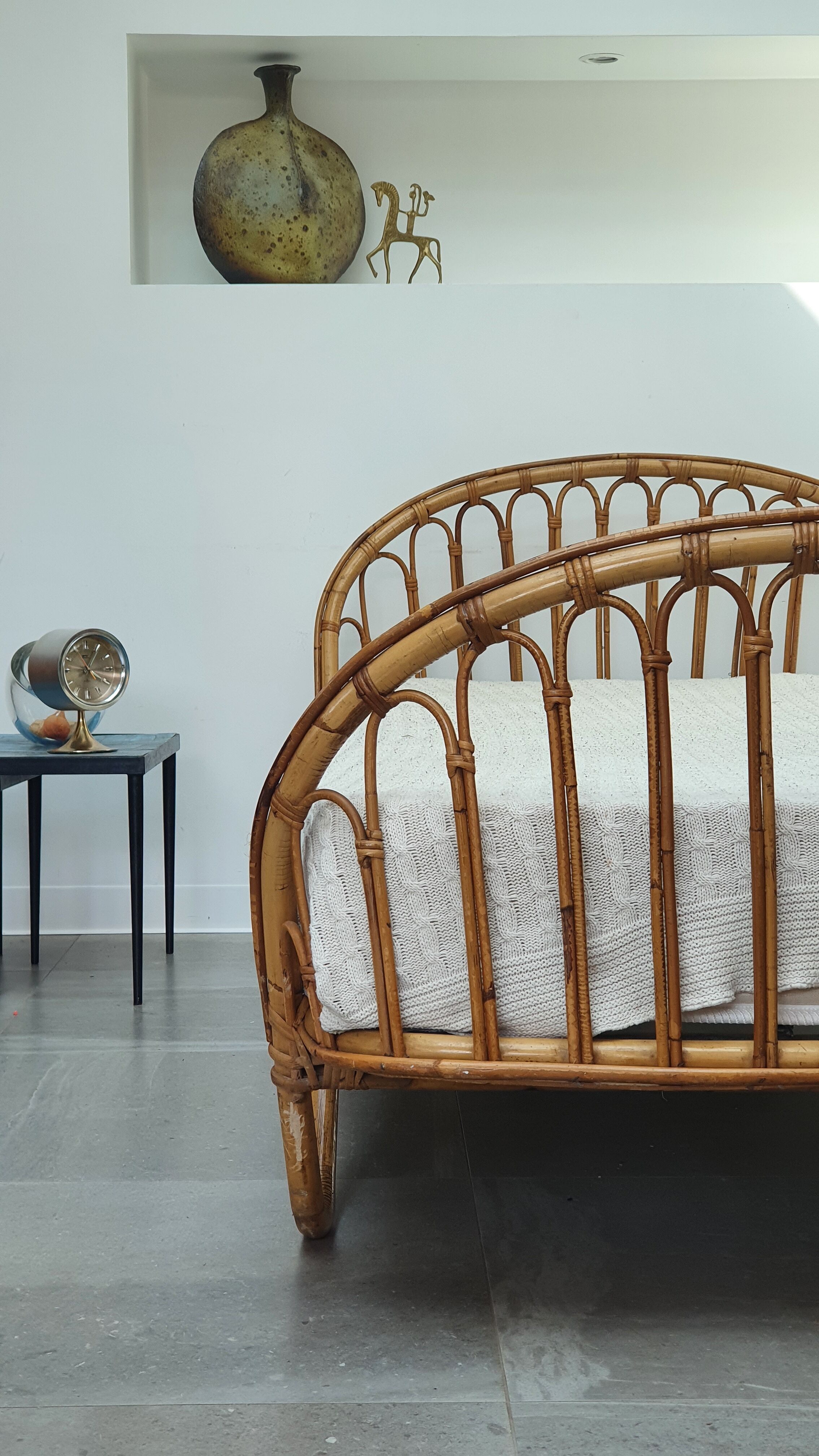 Rattan basket bed from the 50s