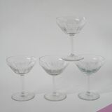 Set of 4 large champagne glasses in engraved crystal, 1930